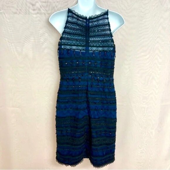 Aidan Mattox Blue Beaded Lace Halter Mini Dress NWT Size 4 New Years Eve Party - Picture 5 of 9